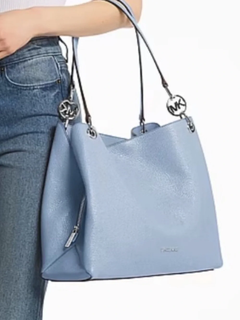 Michael Kors Christina Large Pebbled Leather Shoulder Tote Bag Pale Ocean NWT
